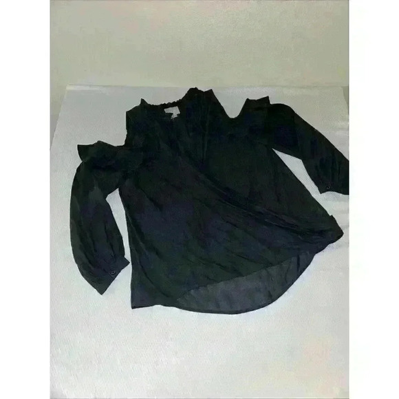 Anthropologie Maeve Black Cotton Cold Shoulder Long Sleeve Blouse Small - Picture 5 of 10